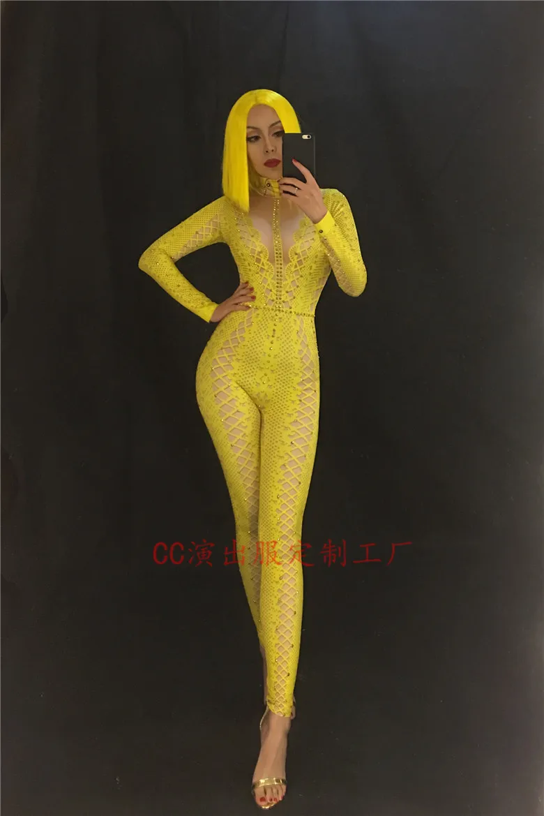 

WOMEN New Female Song Acrobatics DJ DS Black And White Yellow Lace Siamese Adult Stage Performance Clothing Performance Costumes