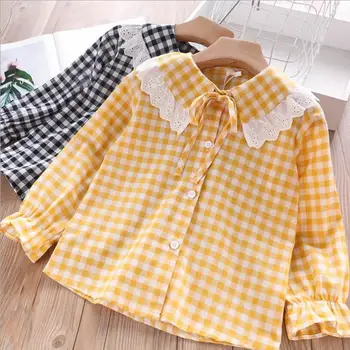 

girls blouse 2019 fall kids cotton lace plaid Shirts fashion high-grade children Shirts sweet kids clothing