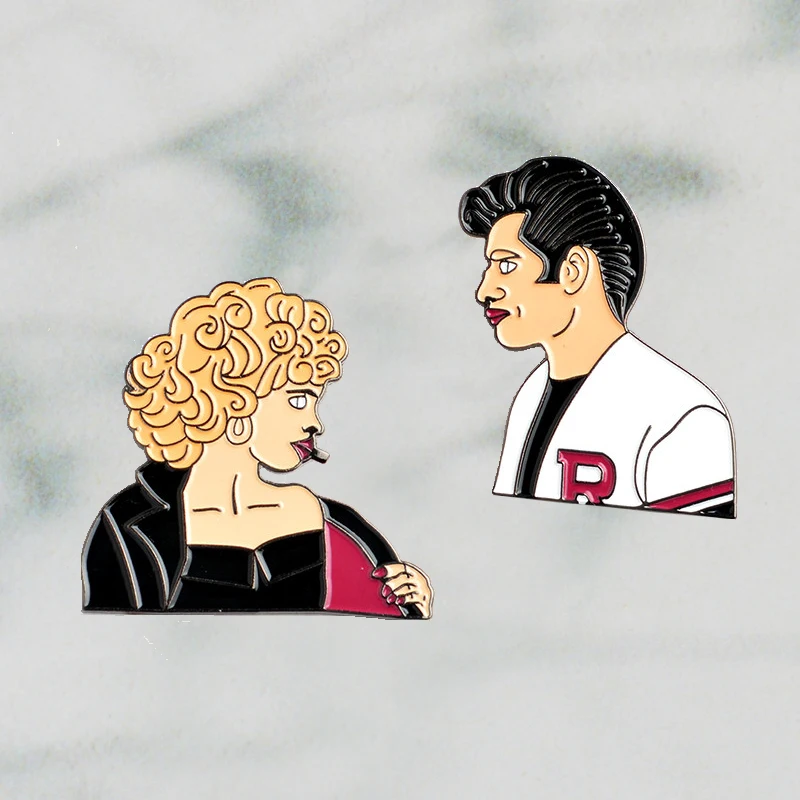 

Movie-Related Pin Grease Sandy and Danny Hard Enamel Brooches Badges Lapel pin set Men Women Lovers Anniversary Gifts