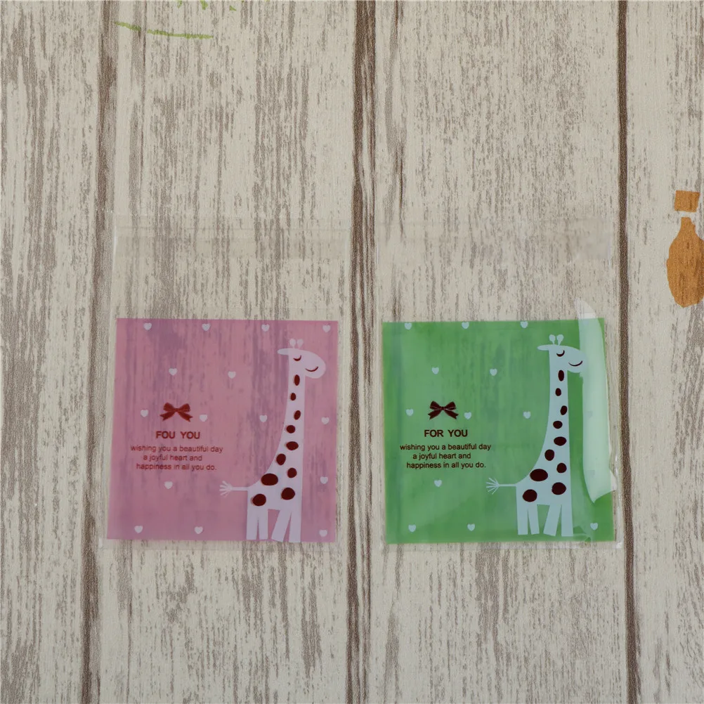 100 Pcs Cartoon Giraffe Self-adhesive Gifts Bags 7&10cm Cute Wedding Xmas Party Favor Cookie Candy Packaging Supplies
