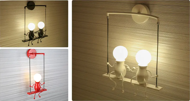 Modern Creative LED Wall Light E27 Black White Red Wall Lamp Sconce Home Fixtures For Children's Room Living Room Bedroom 110-220V (4)