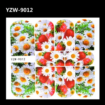 YZWLE 1 Sheet Indie Pop 3D Chrysanthemum Strawberry Nails Tattoos Decal Full Wraps Nail Art Water Transfer Stickers Decorations