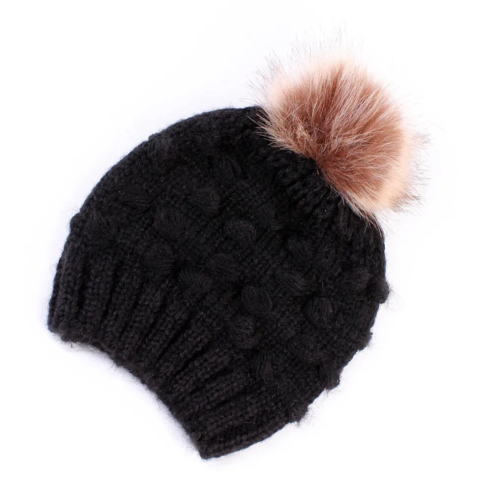 Милые детские шапки для маленьких девочек и мальчиков, зимняя теплая вязаная шапка, брендовая шапочка мех шапка с помпоном, детская шапка s 1030 - Цвет: A