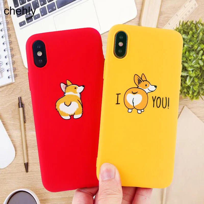 

Cute Corgi Dog Phone case for iphone X XS XS Max XR 6s 7 8 plus Sofe silicone Protect Cases Fashion Animal cover Accessories