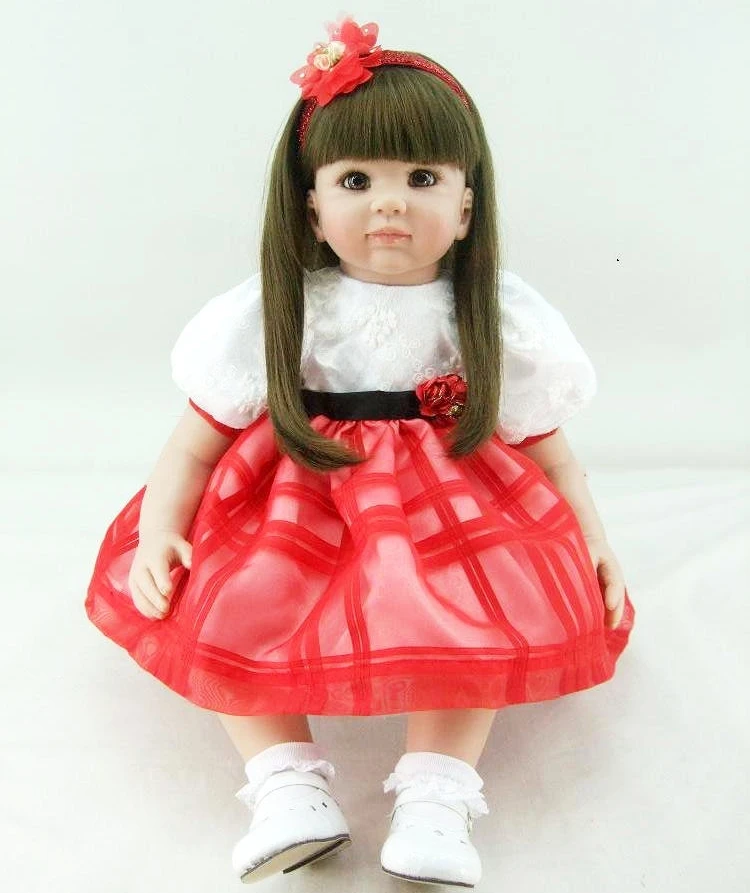 

Pursue 24"/60 cm Hot Handmade Red Clothes Fake Baby Doll Reborn 24 Vinyl Princess Toddler Doll for Children Girl Christmas Gift