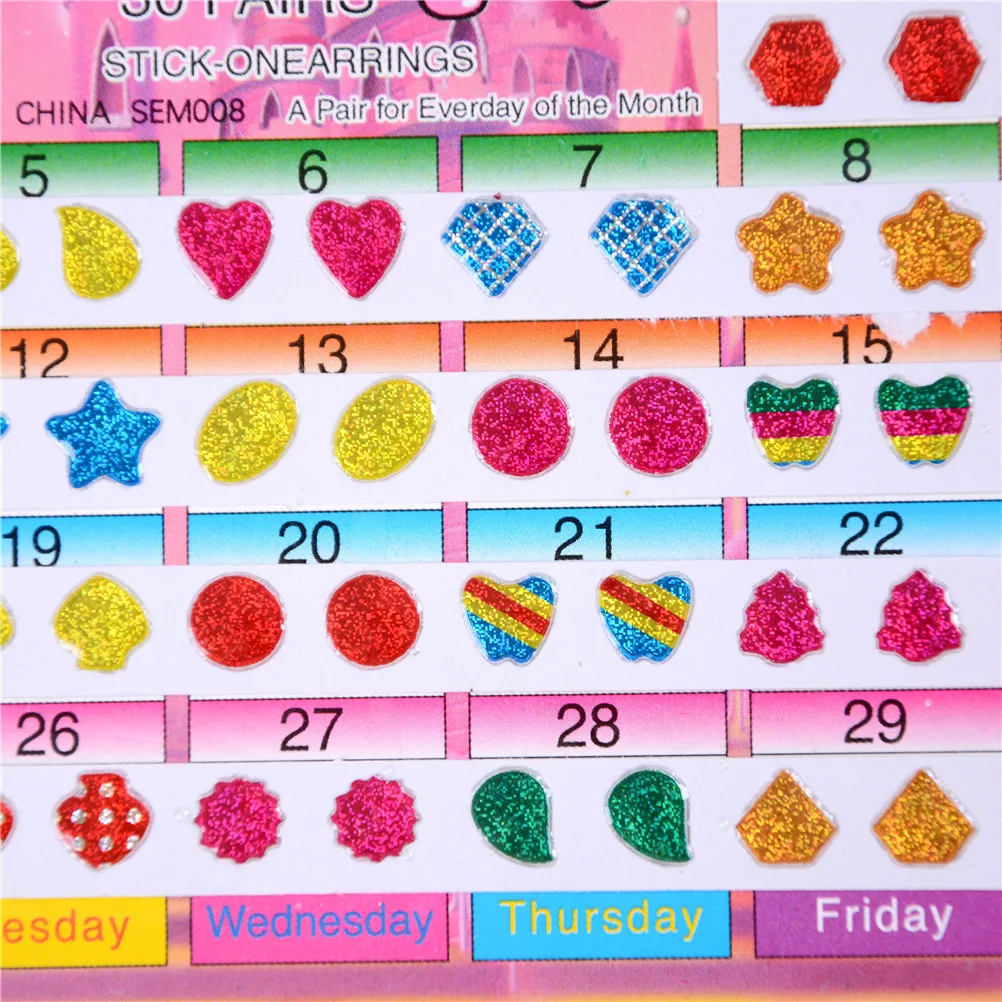 5 Sheet/300x Colorful Kid Crystal Stick Earring Sticker Kids Jewellery Party ME 