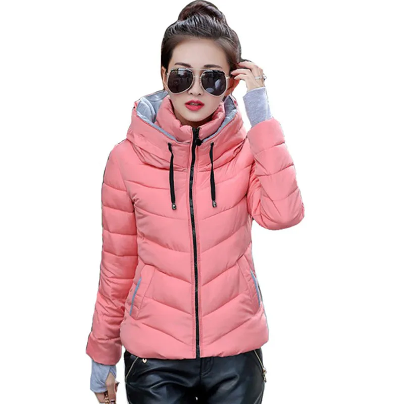 Kopen Hooded Vrouwen Winter Jas Korte Katoen Gewatteerde Vrouwen Jas Herfst Casaco Feminino Inverno Effen Kleur Parka Stand Kraag