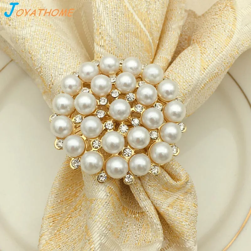 Joyathome 12pcs/Set Luxurious Gold Plated Diamond Pearl Napkin Ring Buckle Desktop Decoration for Dinner Table | Дом и сад