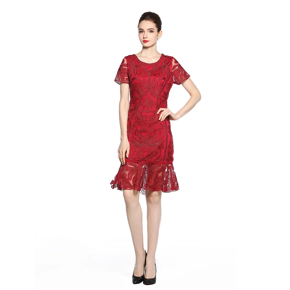 Red Ladies Dresses Women Fashion Dress Plus Size Embroidery Evening Elegant Dress Woman Summer Night Club Party Dress - Цвет: Red