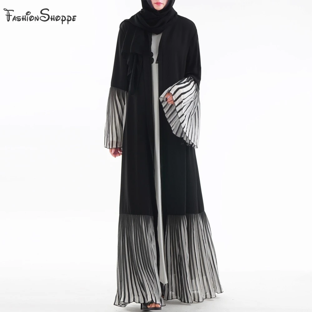 

Islamic Kaftan Muslim Women Outwear Front Kimono Sleeve Open Long Striped Ruffules Abaya Ramadan Arab Prayer D973
