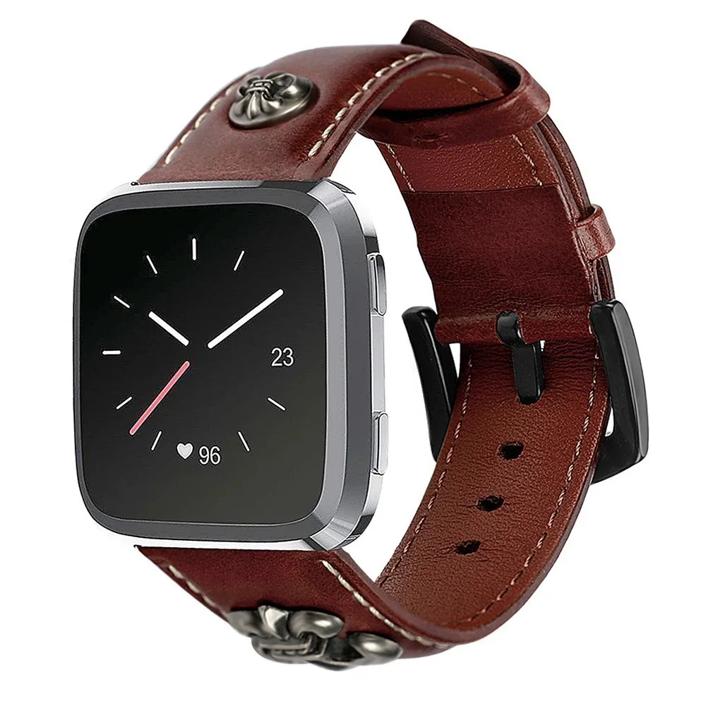 

Leather Bracelet Strap For Fitbit Versa women men Replacement Vintage Wristband Accessories Band For Fitbit Versa Lite