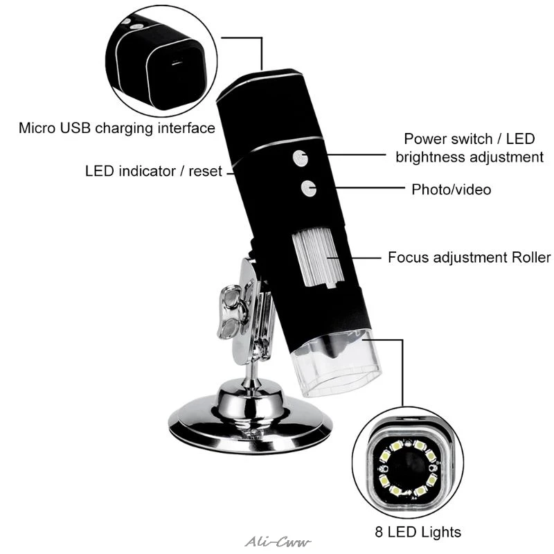 Preise HD Digital Mikroskop Lupe WiFi Drahtlose 8 LED 1000X Elektrische Video Kamera mit Basis Stehen Halter für IOS Android