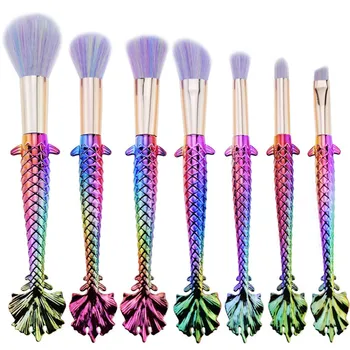 

7Pcs Rainbow Mermaid Makeup Brushes Set Loose Powder Foundation Highlighter Brush Beauty Fish Scales Amazing Hair Contour Brush