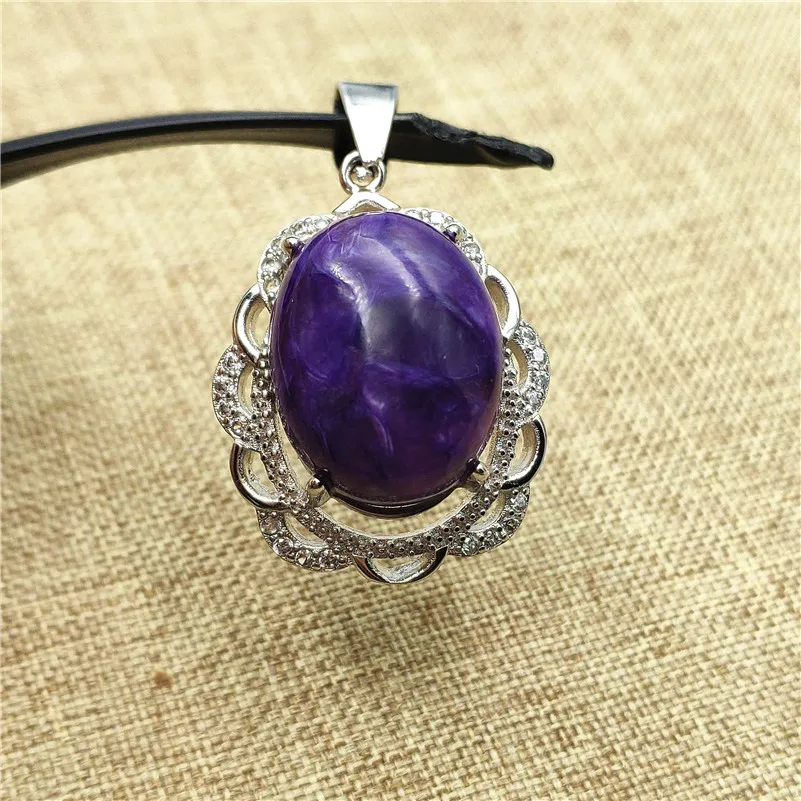 Цепочки и ожерелья кулон из натуральной Природный чароит 26x20 мм Фиолетовый капли воды Форма драгоценных камней для женщина Для мужчин