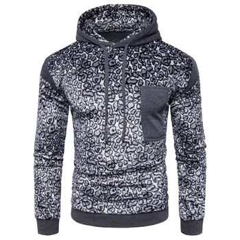 

New Mens Long Sleeve Hooded Leopard Print Color Pullover Hoodie Fashion For Men Casual Male Tops 2colour
