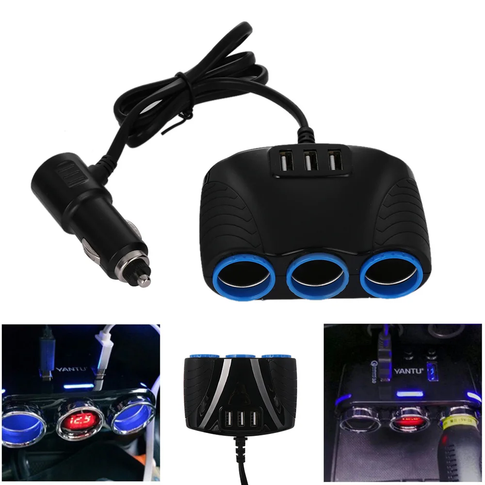 Practical 3 Power Output 3 Way Auto Cigarette Sockets Adapter Lighter