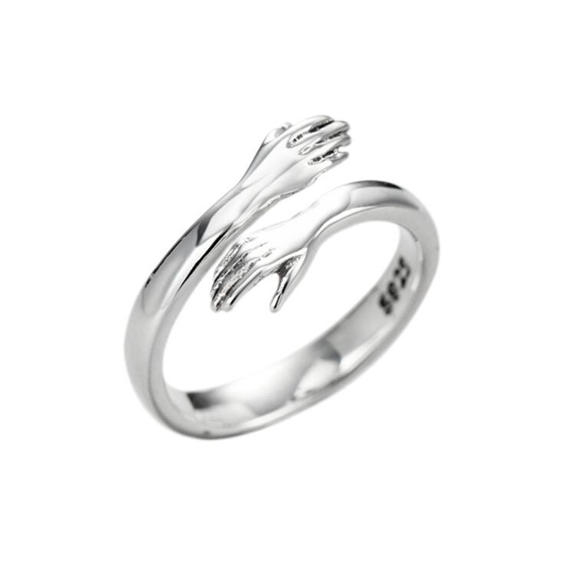 New Creative Personality Simple Fashion Silver Plated Jewelry Hug Hand Peace Love Exquisite Opening Rings R092