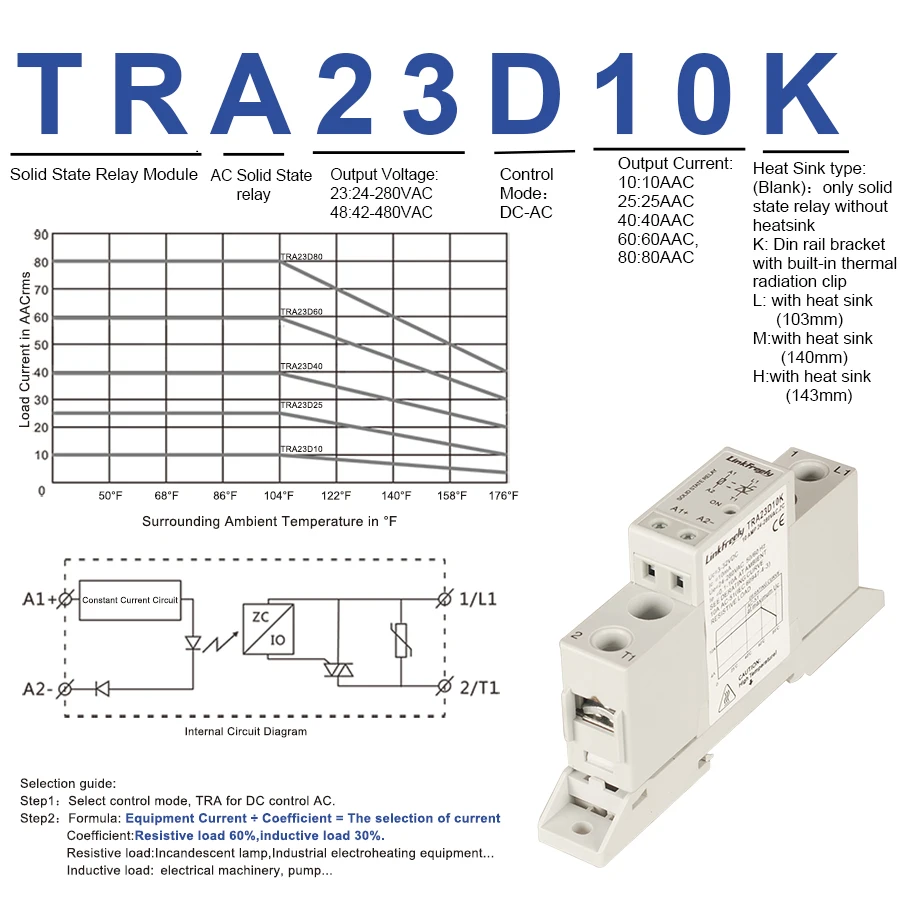 relé SSR, TRA23D10K, 10A, DC, AC, 3V, 5V, 12V, 24VDC, 24V DC