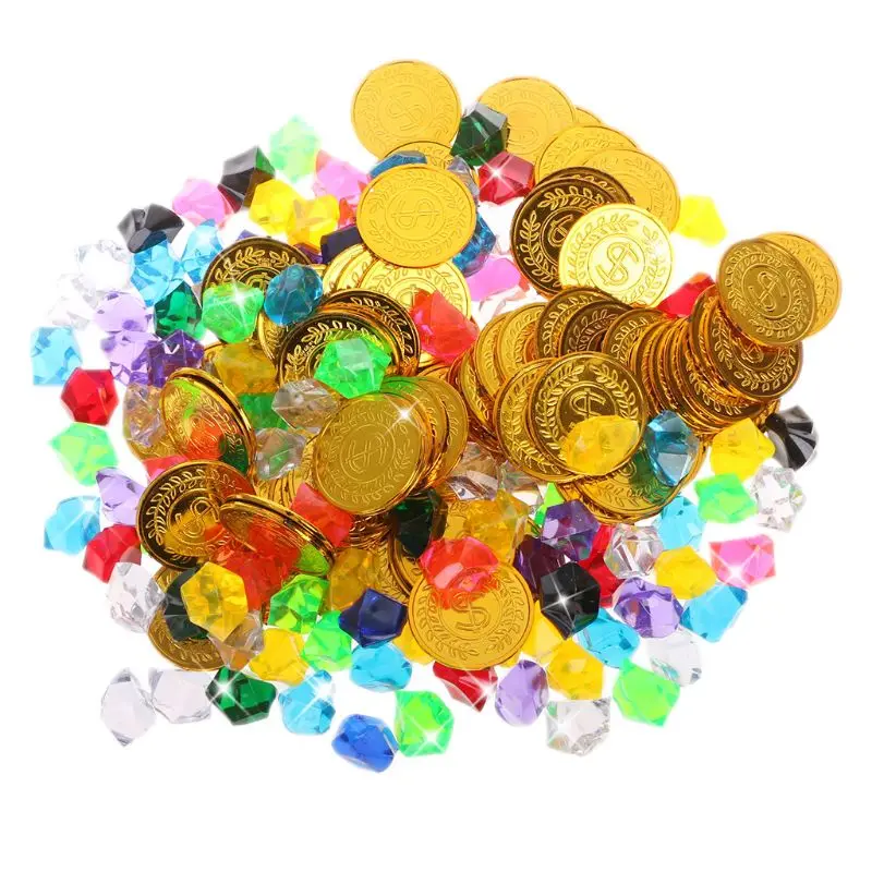 

Creative 100 Gold Coins And 100 Gems Pirate Toys Pirate Gems Jewelry Playset Treasure For Pirate Party Money & Banking Toys
