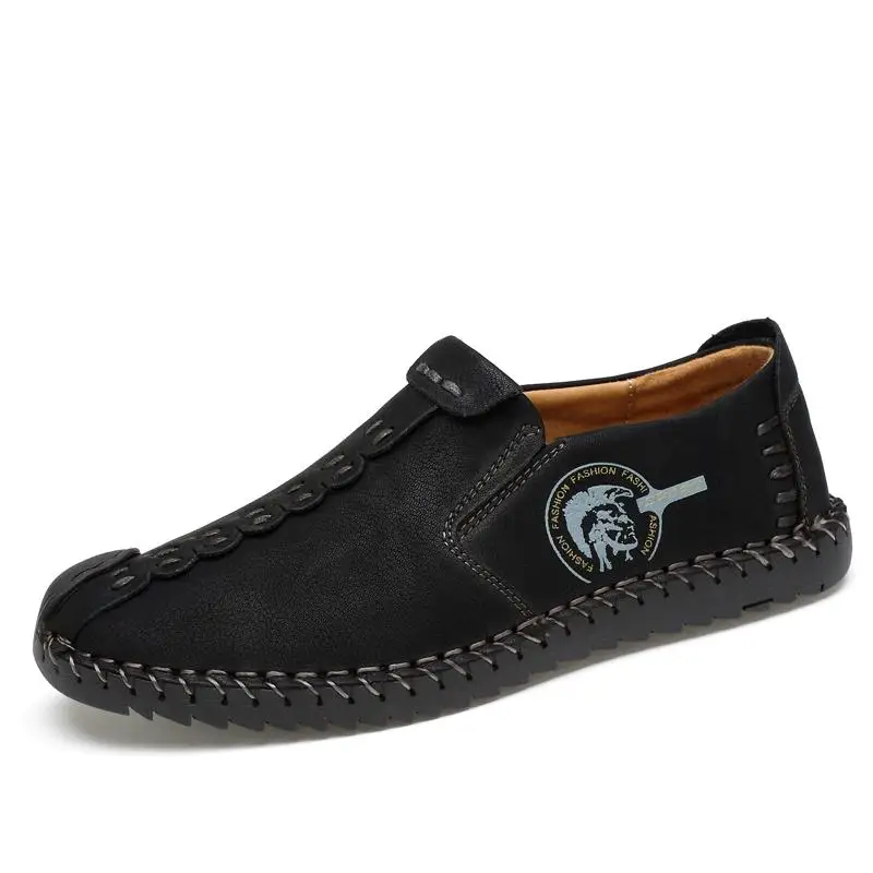 ROEGREB Лидер продаж Повседневная обувь для Для мужчин кружева ручной работы удобные и мягкие модные классические Лоферы мужские ботинки на низкой платформе - Цвет: black