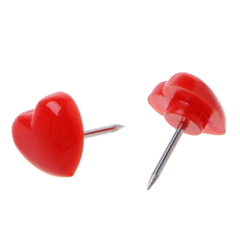 50 Pcs Heart Shape Plastic Quality Colored Push Pins Thumbtacks Office School