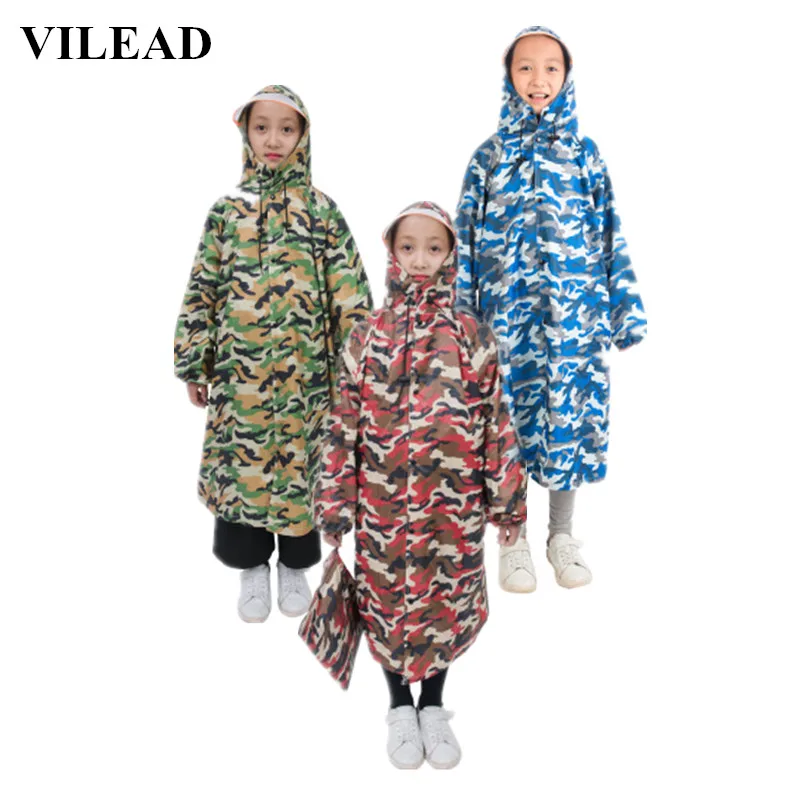 VILEAD Polyester Camouflage Children Raincoat Thick Waterproof Poncho Boys and Girls Rain Coat