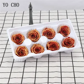 

YO CHO Rose Eternal Flower Sprayed Gold Preserved Fresh Rose Flower 8 Heads Gold Valentine's Day Festival Gift Wedding Flowers