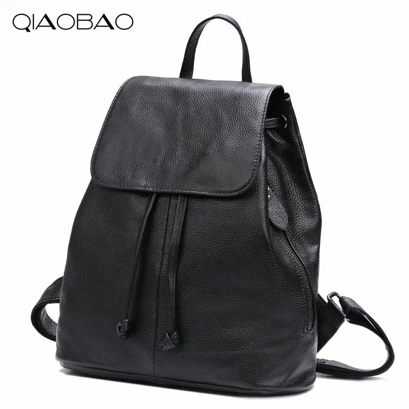 QIAOBAO 100 Natural Leather Female Backpack Korean Fashion Cowhide Leather bag shoulder bag
