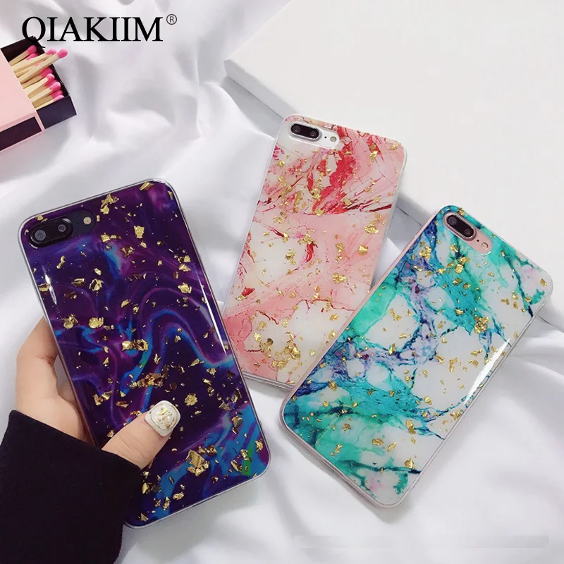 

Luxury Gold Foil Bling Colorful Marble Phone Cases For iPhone X XS MAX XR Cover Soft TPU For iPhone 7 8 6 6s Plus Glitter Coque