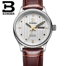 Бизнес часы Бингер Элитный бренд Часы автоматические часы механические движения кожаный ремешок 30 м Водонепроницаемость Relogio masculi