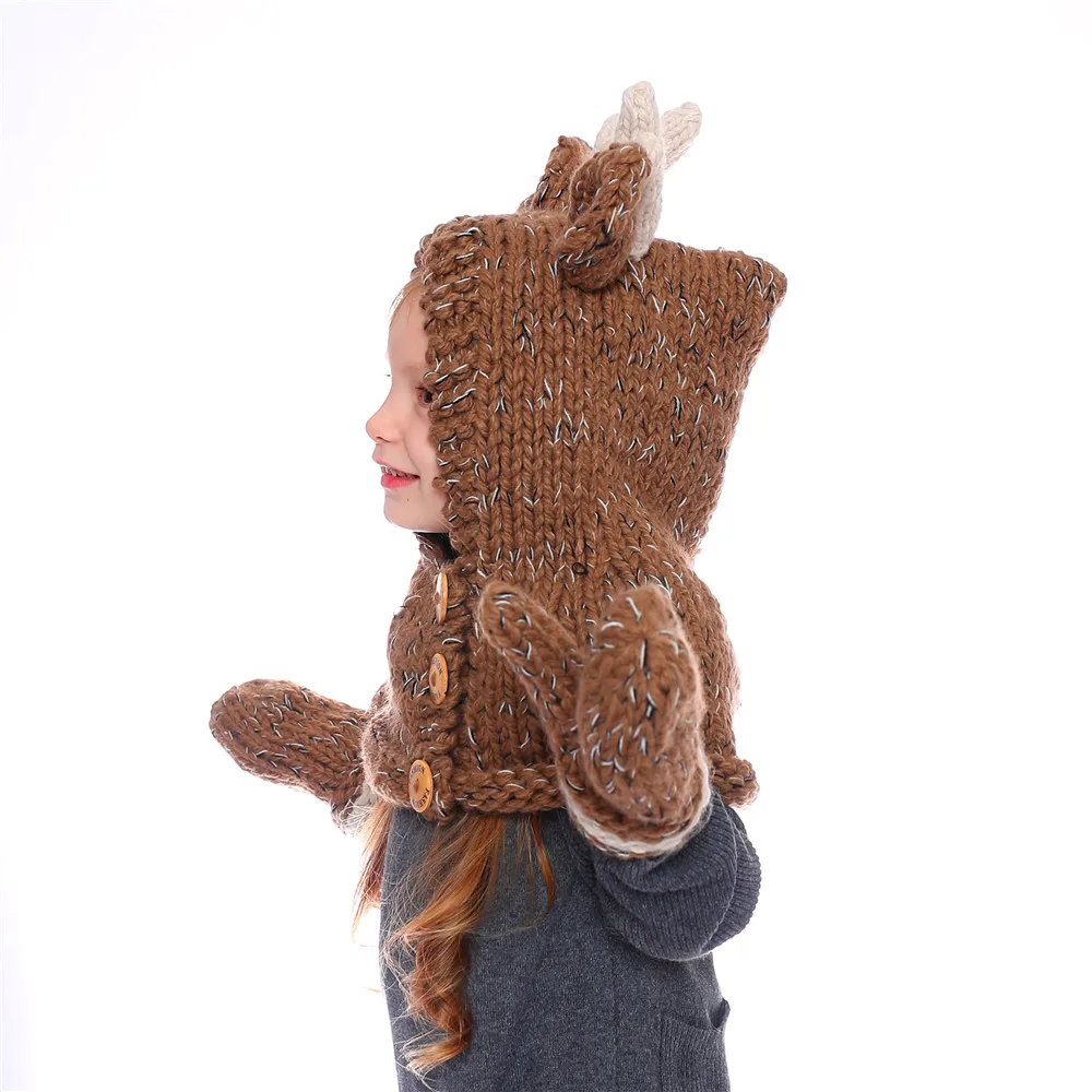 Cute cartoon children's handmade crochet hat elk knit hat warm scarf gloves hat elk cape cap