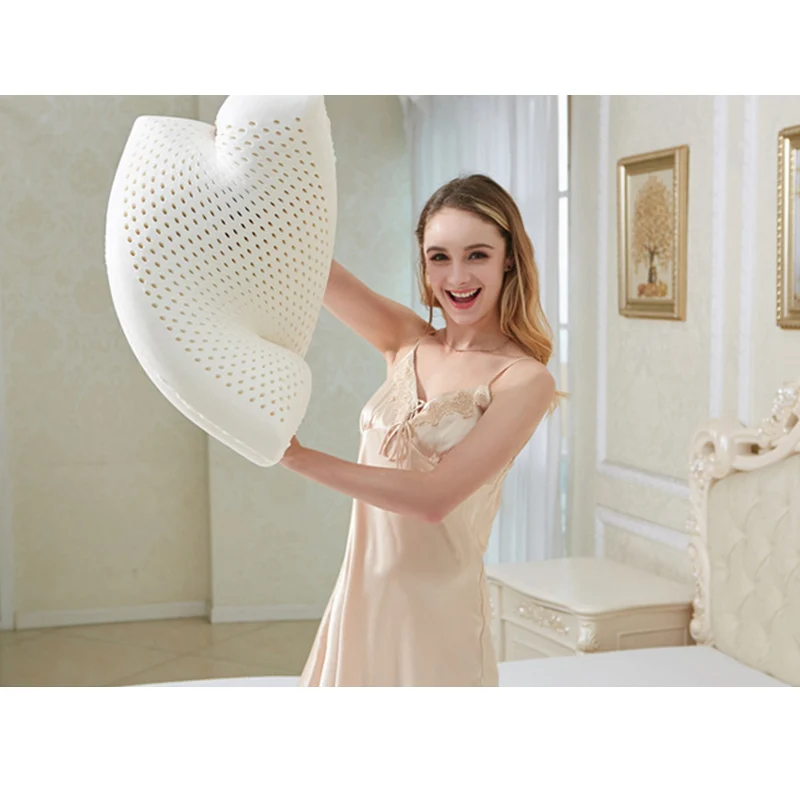 FLC 59x38cm Natural Latex Pillow Sleeping Bedding Cervical Massage