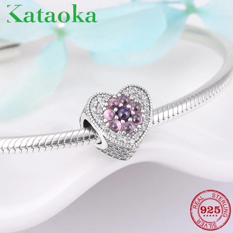 

Valentine's Day gift Heart Shape pink Bubble CZ beads Fit Charms Pandora Original Silver 925 Bracelets Jewelry making 2019
