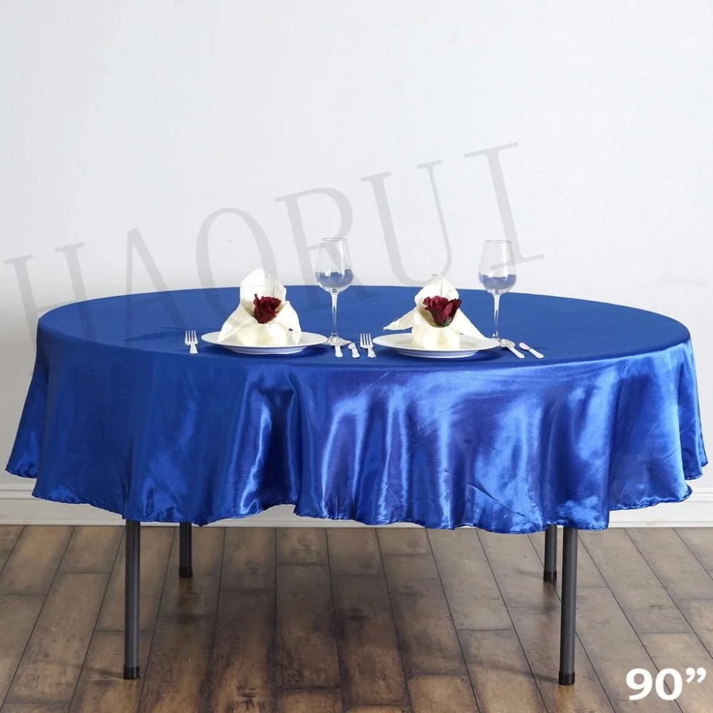 Free Shipping 10pcs Customized 90'' Royal Blue Dining Table Cloth Satin