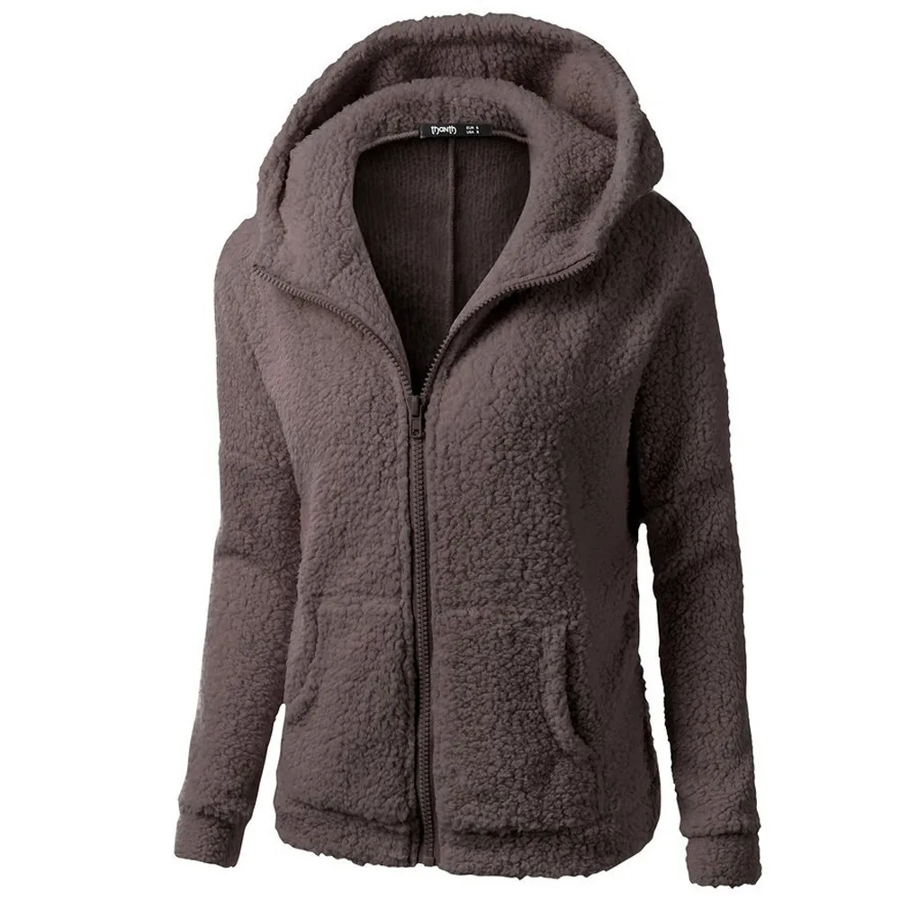 Women Hooded Teddy Coat Fleece Winter Warm Wool Zipper Thicker Coat Cotton zip-up Outwear oversized hoodie women Casual Coat new - Цвет: Coffee