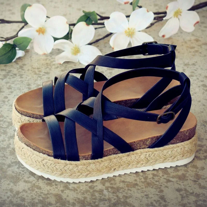 

New Women sandals Straw Decorations Platform Sandals Fashion Women's Shoes thick bottom Comfortable Sandals