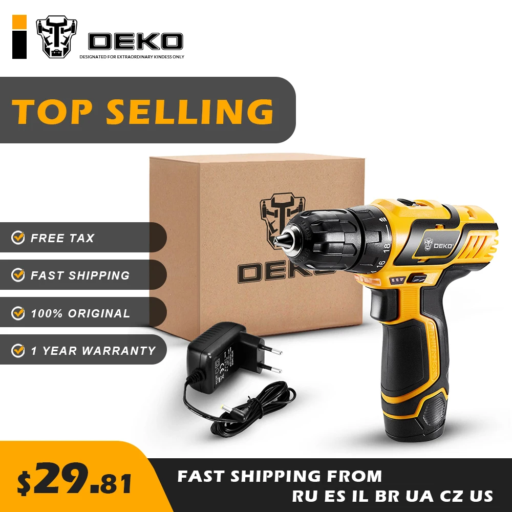 

DEKO GCD10.8DU3 10.8V Cordless Drill Electric Screwdriver Engraver Mini Power Driver Lithium-Ion LED Light Free Tax Top Selling