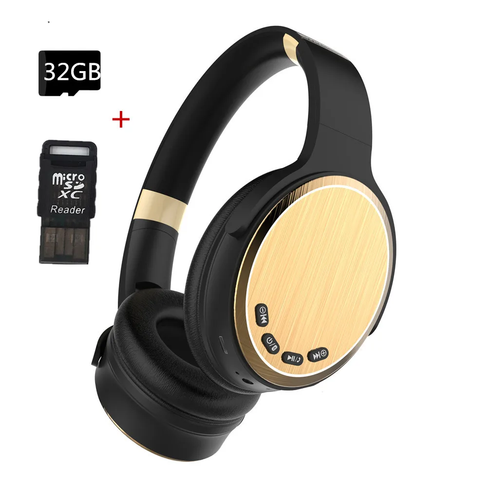 Беспроводные Bluetooth наушники Hi-Fi стерео бас складные спортивные музыкальные проводные наушники с микрофоном TF слот наушники для телефона ПК - Цвет: Black Gold 32GB