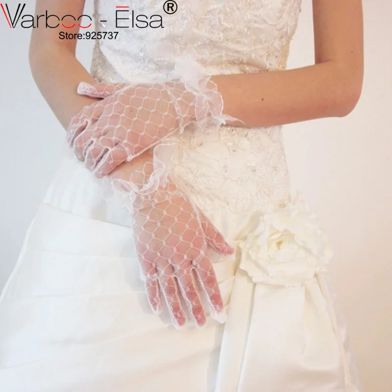 Guantes де Novia, короткие Свадебные перчатки Белый Sheer Кружево Свадебные Прихватки для мангала палец Свадебные аксессуары Дешевые пикантные женские Прихватки для мангала