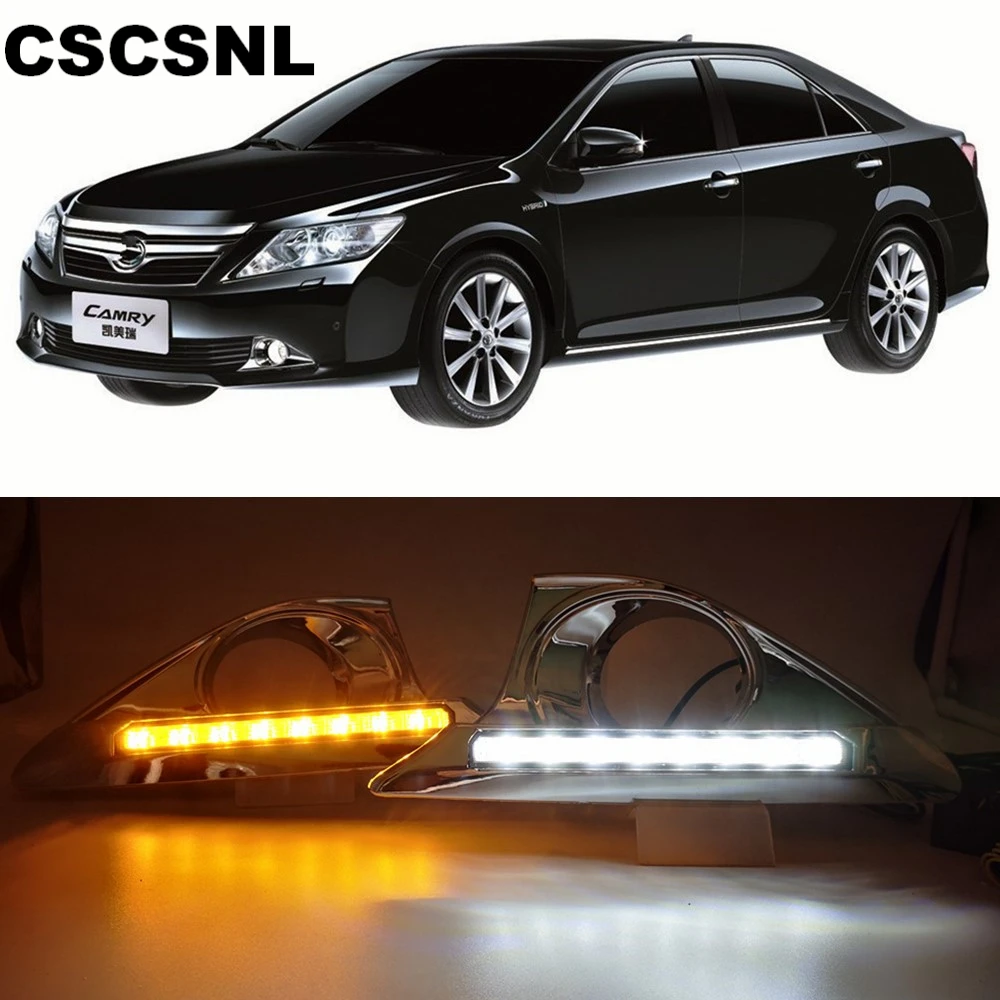

CSCSNL 1 set LED 12V DRL Daytime Running Lights with Turnning Yellow Signal fog lamp cover For Toyota Camry 2012 2013 2014