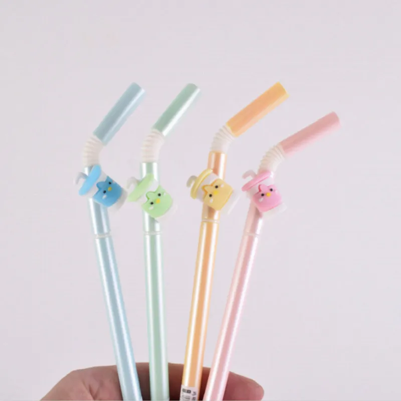 

6 Pcs/set Cartoon Cool Drinking Straw Chick Gel Pens Black Colored Signature Pens for Writing Stationery Office School Supplies