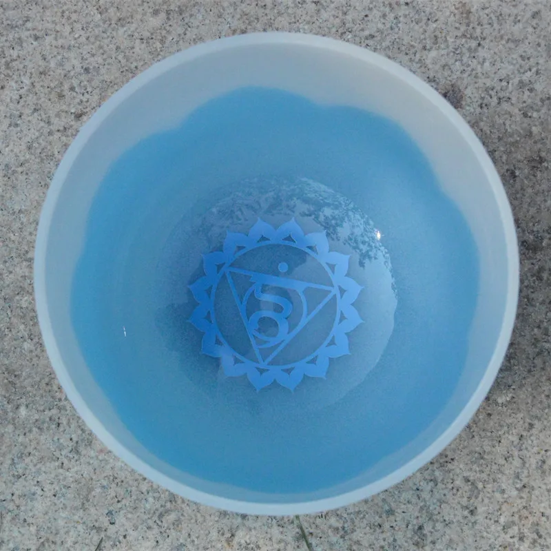 ВЧ 14 дюймов Матовый хрусталь Поющая чаша с чакра символ и цвет лотоса CDEFGABC
