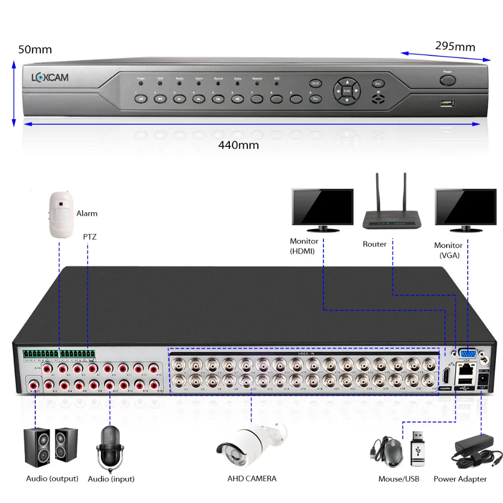 LOXCAM h.265+ 32CH 5MP HDMI CCTV система 32CH DVR комплект HD 1080P 2MP Металл IP66 Водонепроницаемая наружная ИК камера ночного видения