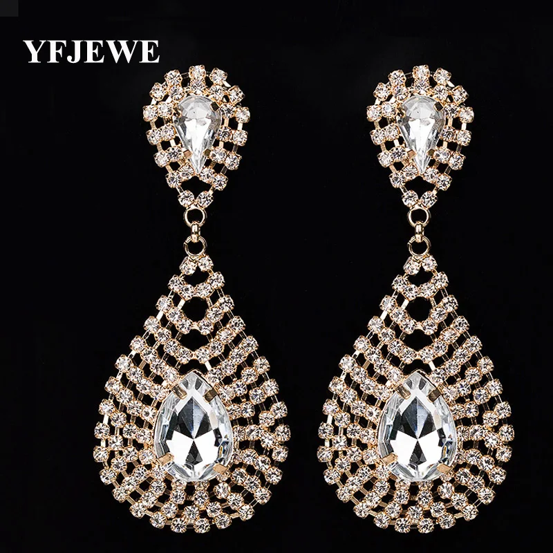 

YFJEWE Brand New Women Sparkling Rhinestone Droplets Earrings Elegant Crystal Water Earrings Jewelry Wholesale #E179