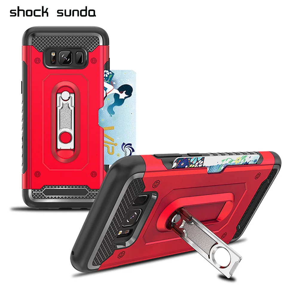 

Shock Sunda Hard Armor Phone Case for samsung S8 Plus Case Cover Marble Silicone Wallet Card Holder Case for Samsung S8 Case
