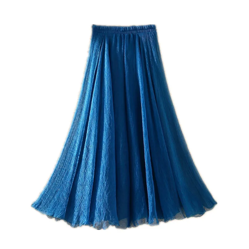 

Chiffon Skirt Women Bohemian Beho Beach Summer Elastic Waist Empire Many Colors A-Linen Saia Female Ruffles Hem Maxi Long Skirt