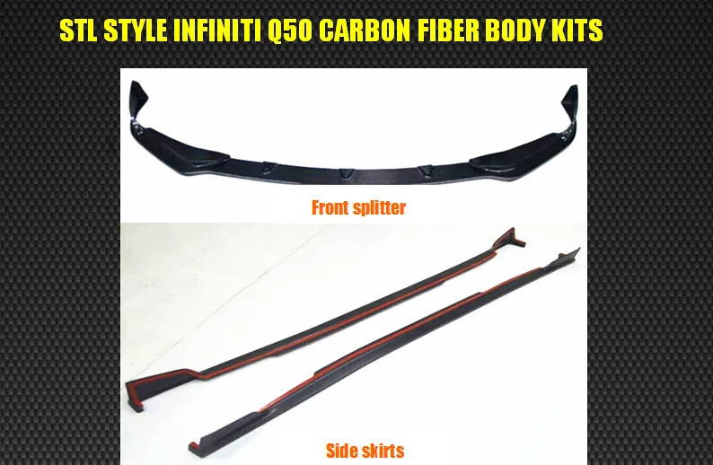 2013+ Q50 углеродного волокна наборы для тела Infiniti Q50, они могут быть высланы передний разделитель для губ сбоку юбки спойлер для багажника крыши задний спойлер