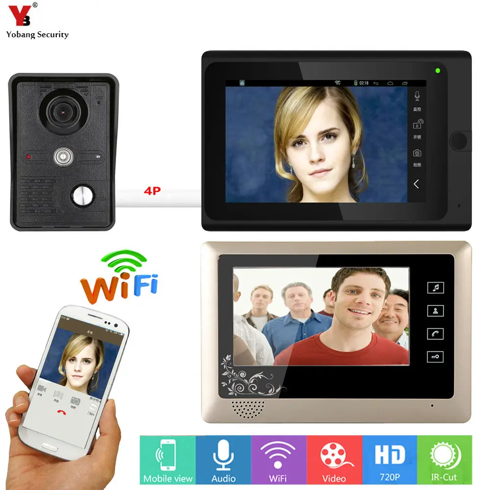 Yobang безопасности 7 дюймов приложение Управление проводной/Беспроводной Видеодомофоны видео Запись и принимая телефон WI-FI Дверные звонки