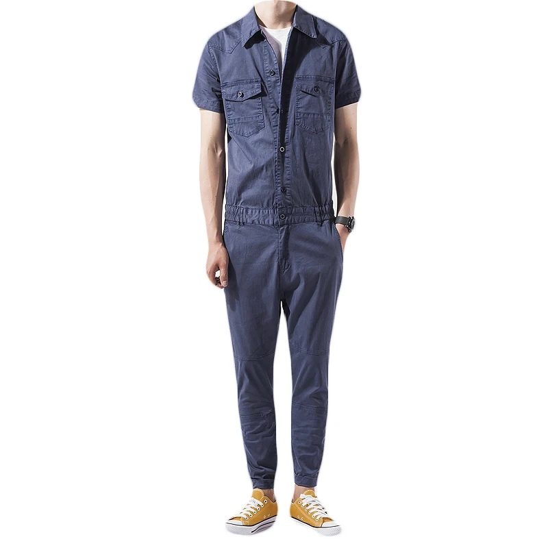 Топ бренд классический короткий рукав мужские комбинезоны Slim Fit Cargo Romper Одна