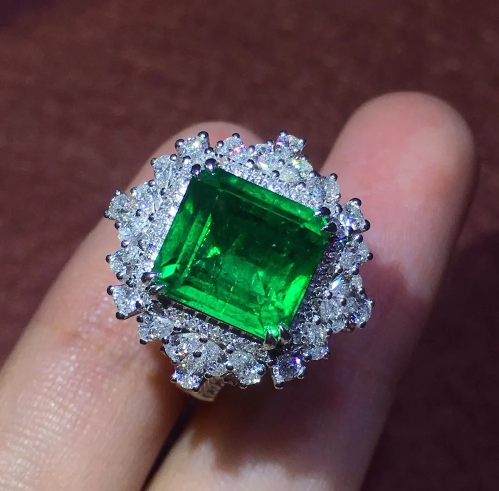

AIGS Fine Jewelry Real 18K White Gold AU750 Natural Emerald Gemstones 4.78ct Luxury Female Pendants for Women Fine Necklace